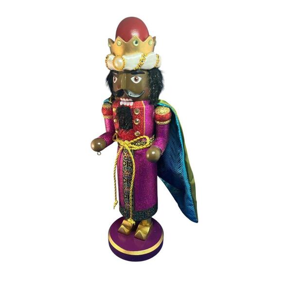 Christmas Royal King Nutcracker Figurine Purple Wooden Wise Man Holiday Decor - Picture 6 of 7